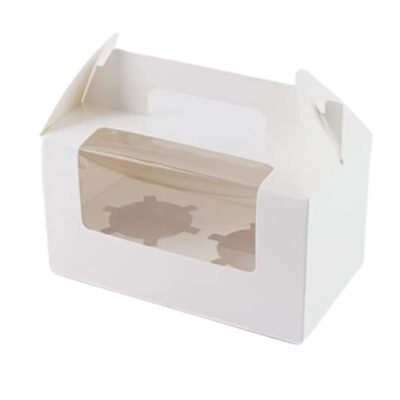 2 Pcs White Paper Cupcake Box with Clear Window – Premium Cupcake Packaging for Fresh & Secure Delivery